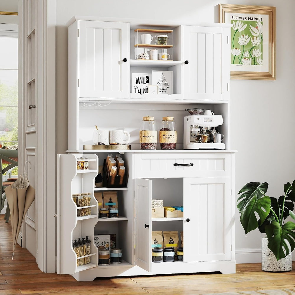 Gizoon Tall Kitchen Storage Cabinet with Door and Shelves White | Kitchen Pan...