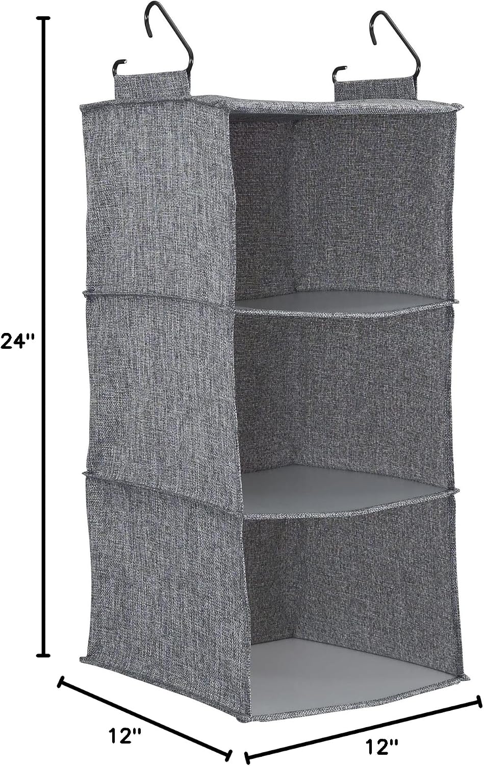 Household Essentials 3 Shelf Hanging Closet Organizer, Hanging Shelf with Hooks, Poly Linen and PEVA Shelving