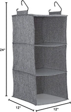 Household Essentials 3 Shelf Hanging Closet Organizer, Hanging Shelf with Hooks, Poly Linen and PEVA Shelving