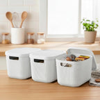 BINO | Plastic Storage Bins with Lids, 5.5 Liter - 3 Pack, White | THE TWILL COLLECTION | Plastic Bins for Organization | Woven Storage Baskets for Organizing | Pantry Shelf Organizer Basket Bin