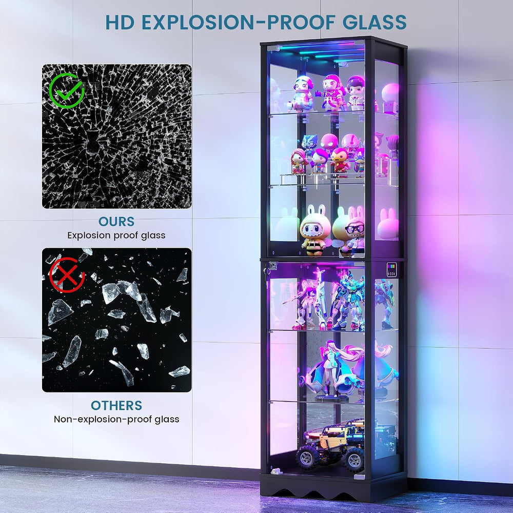 Dystler Display Cabinet with Glass Doors, 6 Tier RGB Lights Curio Cabinet | A...