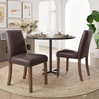 Dining Chairs Set of 2, Modern Dining Room Chairs with Wooden Legs, Faux Leather Upholstered Kitchen Farmhouse Parsons Chairs for Restaurant & Cafe- Dark Brown