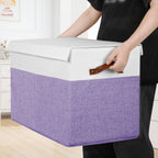 Large Toy Box with Lid, Sturdy Toy Storage Chest Bin Boxes Organizer Basket with Dividers for Toddlers, Kids, Boys, Girls, Nursery, Living Room, Bedroom, Playroom 25"x13" x16" (Purple and White)
