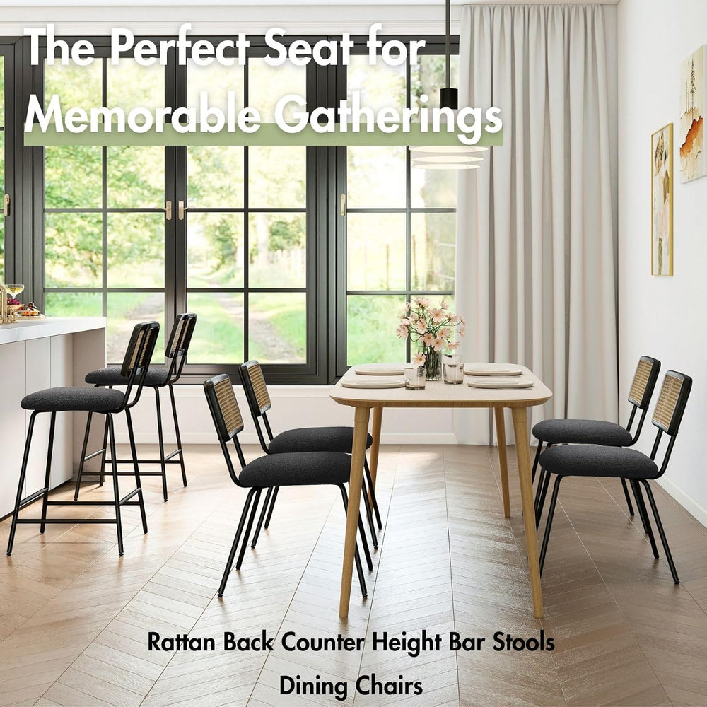 Hyfirm Black Rattan Modern Dining Chairs Set of 4, Armless Side Chairs with M...