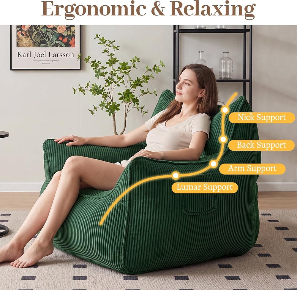 Vipbear Bean Bag Chair for Adults, Chair with Memory Foam | 35.5" Cordur...