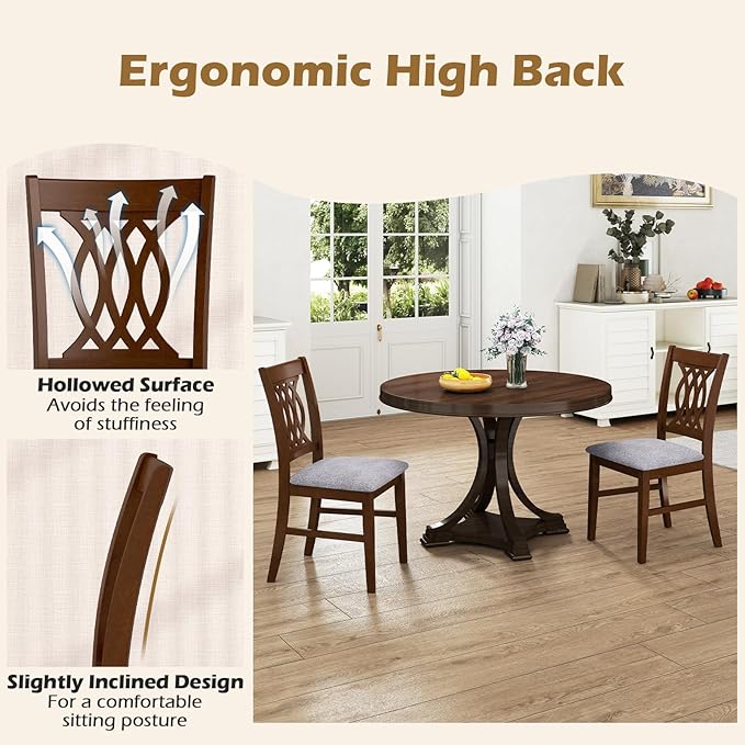 GOFLAME Wooden Dining Chairs Set of 4, Fabric Upholstered Kitchen Chairs with Padded Seat and Rubber Wood Frame, Farmhouse Armless Side Chairs for Dining Room, Living Room, Restaurant