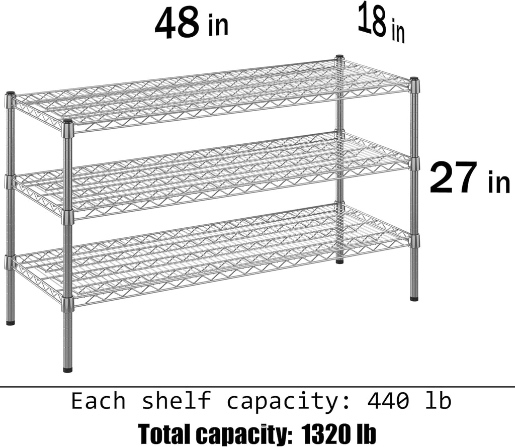 18" Deep x 48" Wide x 27" Height Wire Shelving Kit | 3-Tier | NSF Commercial Storage Rack Unit