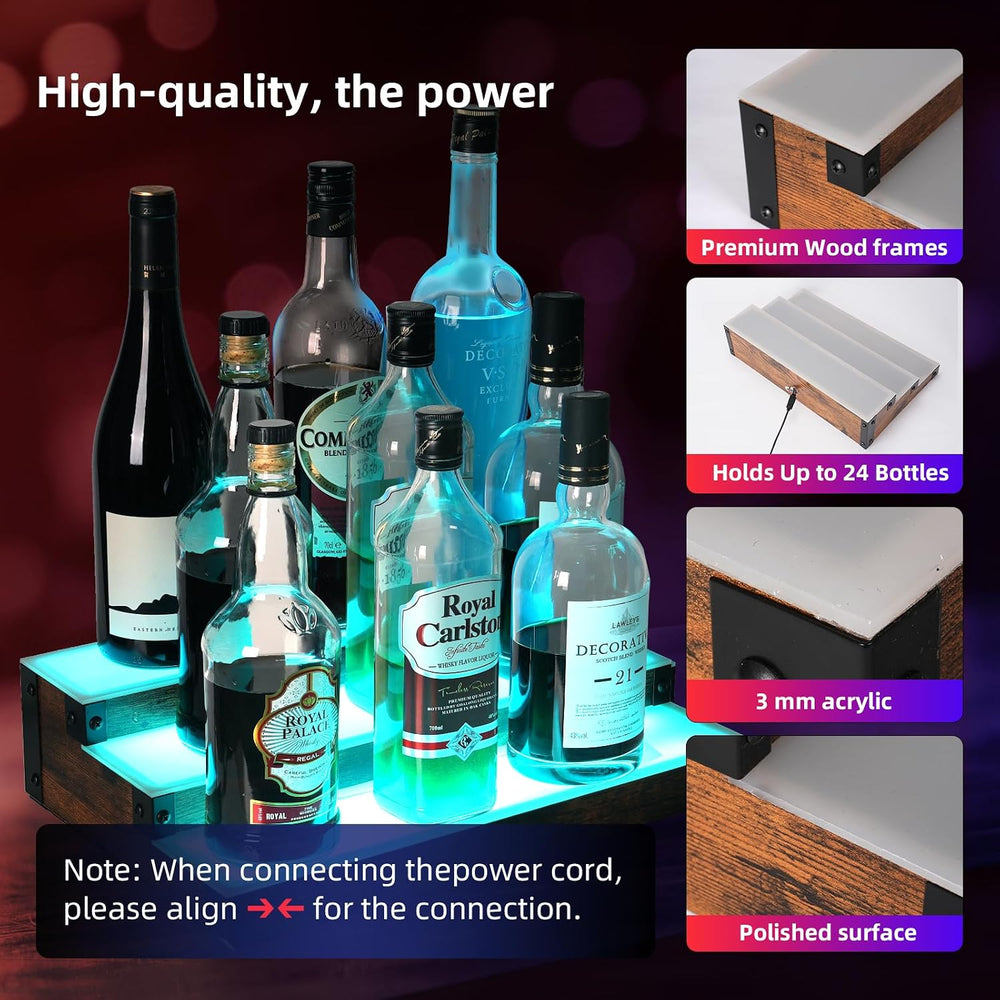 2-Pack 16‘’ LED Lighted Liquor Display, 3-Tier 32Inch Total Bar Shelves for L...