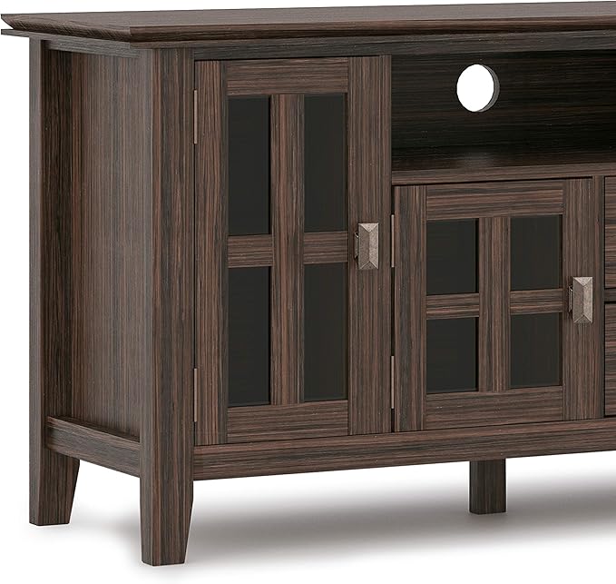 SIMPLIHOME Artisan TV Stand - 72 inch Wide Solid Wood Media Console in Farmhouse Brown, Contemporary Entertainment Center for Living Room for TVs up to 80 Inches with Drawers and Cable Management