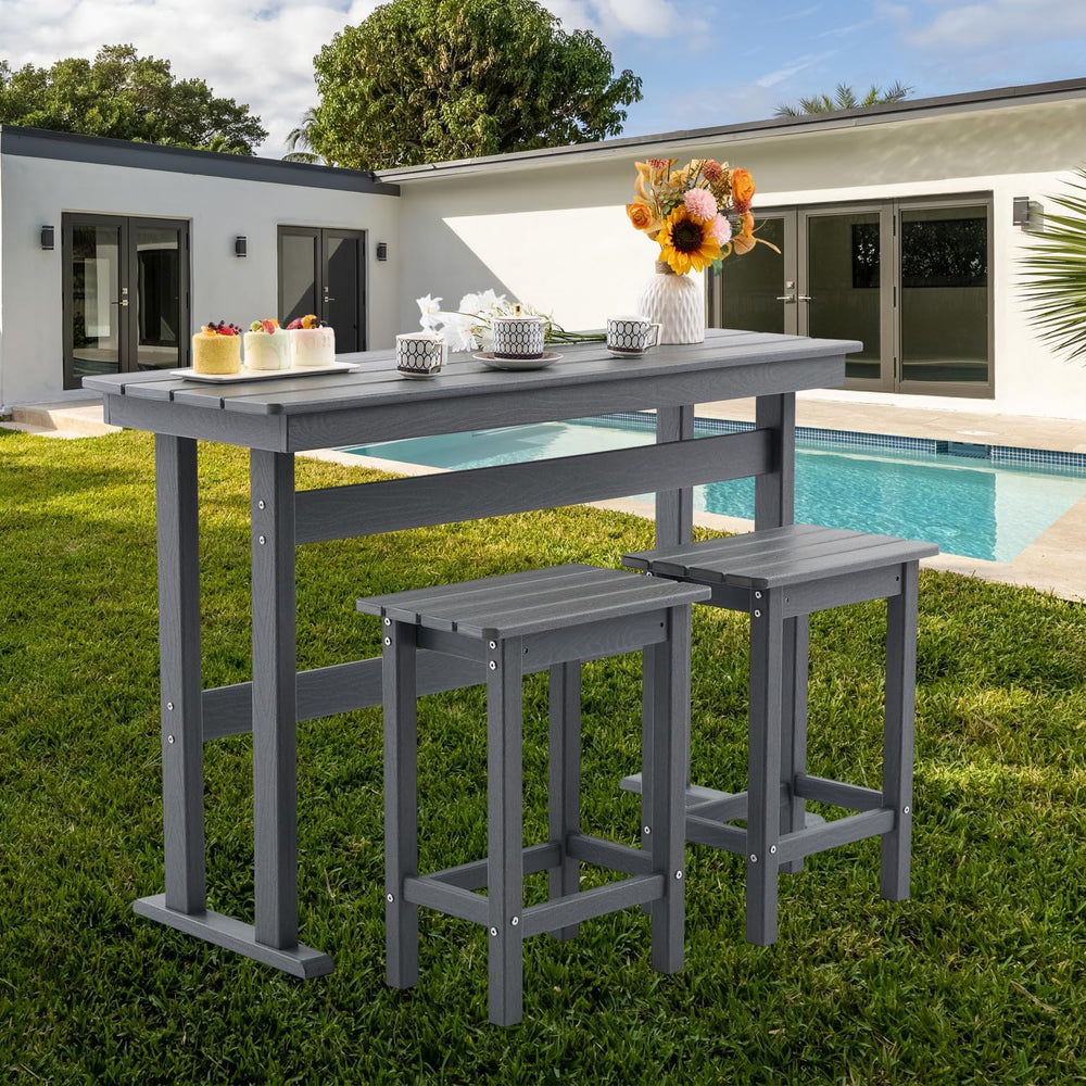 3 Pcs HDPE Outdoor Bar Set of 2 Includes Bar Height Table and Chairs, Patio B...