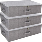 iwill CREATE PRO Folding Washable Dustproof Under bed Storage Bins with Lids, Underbed Storage Containers for Closet, Wardrobe Clothes, Blanket, Duvets, Sweaters Organizer, Dark Gray, Pack of 3