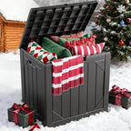 31 Gallon Outdoor Storage Box, Lockable Resin Deck Box for Patio Cushions, Throw Pillows, Garden Tools, Weatherproof Outdoor Storage Bench for Yard, Porch, or Balcony