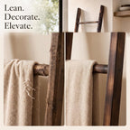 Carbonized Farmhouse Blanket Ladder, 6-Tier Rustic Wooden Rack | Reinforced Construction,3lbs Per Tier,Holds Clothes Scarves Belts,Christmas Decor Friendly,Fits All Home Styles,Easy to Clean
