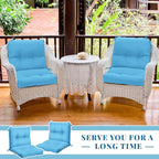 Geetery Outdoor Chair Cushions Set of 4 for Patio Lawn Furniture Wicker Rocking Dining Chairs 42x21x4 Inch High Back Seat Pads Replacement with Ties Weather-Resistant Fade-Resistant Indoor(Lake Blue)