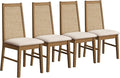 SICOTAS Wood Dining Chairs Set of 4 - Rattan Dining Room Chairs with Solid Wood Leg, Farmhouse Upholstered Kitchen Chairs High Back, Modern Armless Dining Chair for Dining Room, Kitchen, Oak, 4PCS