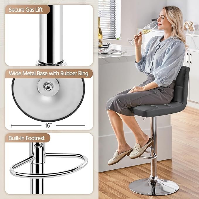 Yaheetech Bar Stools Set of 2, Adjustable PU Leather Swivel Barstools, Modern...