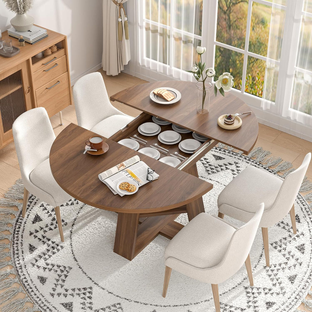 43.3"-59" Extendable Round Oval Dining Table for 4-8 with Storage S...