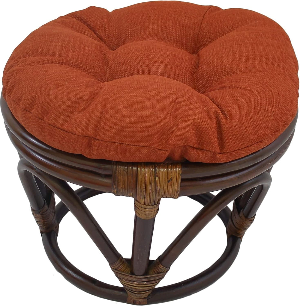 International Caravan Furniture Piece Rattan Ottoman with Outdoor Fabric Cushion
