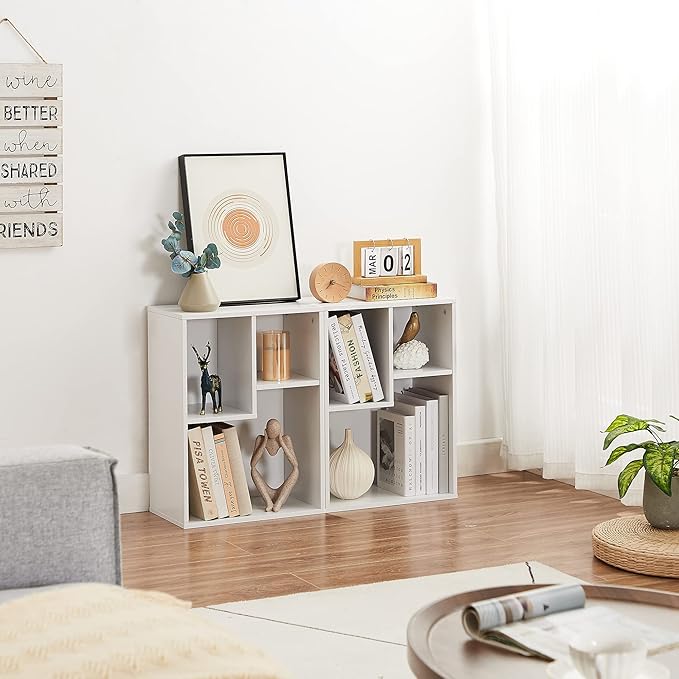 VECELO 3-Cube Small Bookshelf, Modern Bookcases with Shelves Height Up to 12.8 Inches, Suit for Common Size Textbook, Vertical or Horizontal, Cubby Storage Organizer,Pearl White