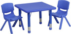 Flash Furniture Emmy 24'' Square Blue Plastic Height Adjustable Activity Table Set with 2 Chairs