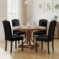 LSSPAID Dining Chairs Set of 4, Modern PU Leather Upholstered Parsons Dining Room Chairs with Bronze Nail Head Trim and Brushed Solid Wood Legs, Black
