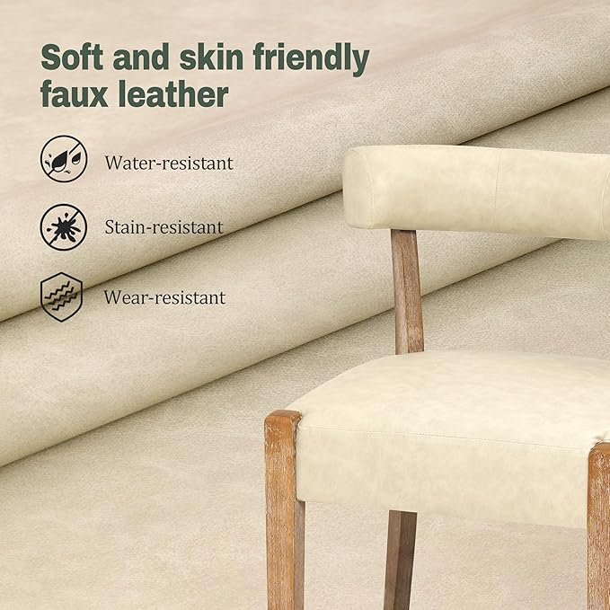 Modern Dining Chairs Set of 6, Faux Leather Upholstered Kitchen & Dining Room Chairs, Mid Century Modern Wooden Dining Chairs Oversized Sturdy Rounded Chairs Curved Back, Beige