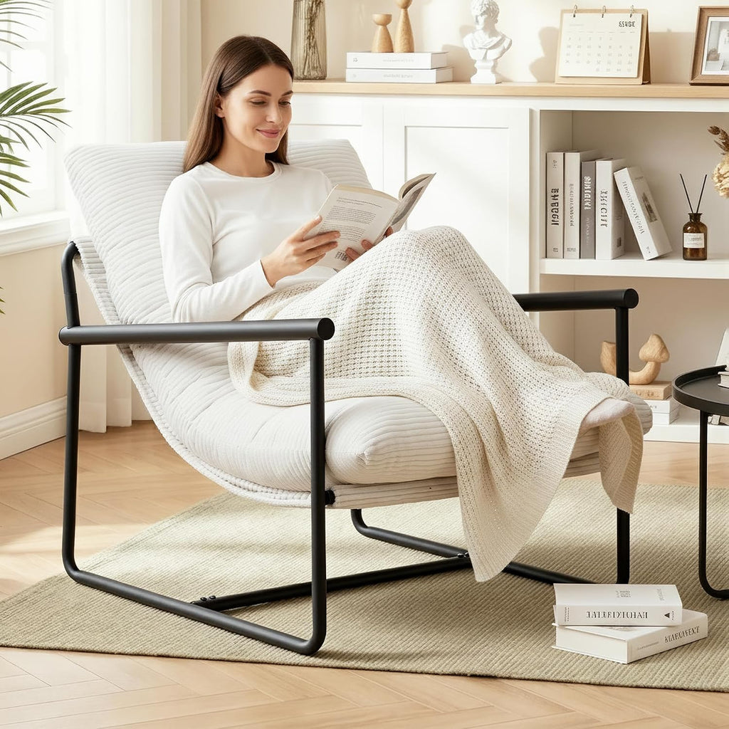 Modern Accent Chair for Living Room,Arm Chair with Metal Frame,Upholstered Armchair with Soft Cushion for Bedroom Lounge Reading Room (Beige)