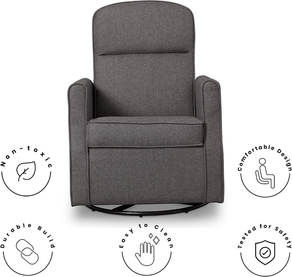 Delta Children Blair Slim Nursery Glider Swivel Rocker Chair, Charcoal