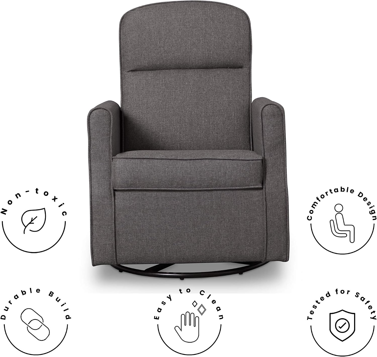 Delta Children Blair Slim Nursery Glider Swivel Rocker Chair, Charcoal