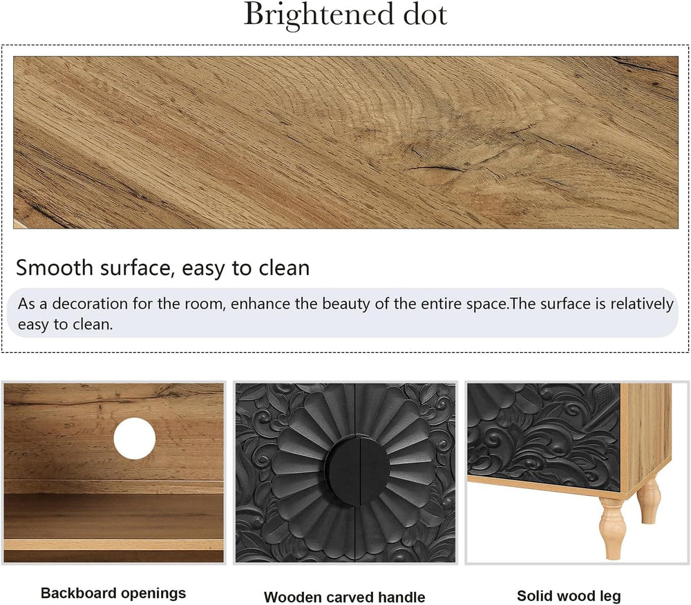 63" Sideboard Buffet Credenzas for Living Room, Black+Natural Entryway T...