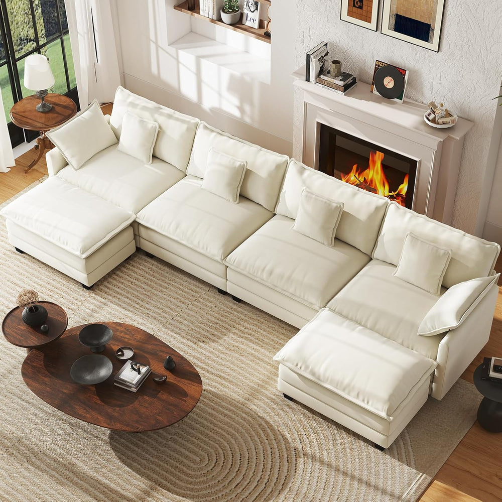 WorthFurni 146" Oversized Modular Sectional Sofa, U Shaped Cloud Couch S...
