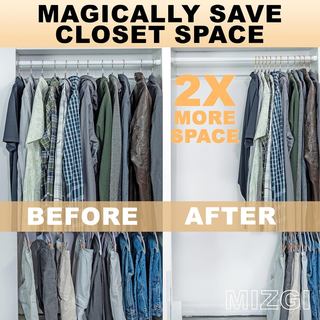 MIZGI Premium Clear Hangers with Gold Glitter (50-Pack) - Heavy-Duty Acrylic Suit Hangers with Gold Hooks - No Shoulder Bump Space Saving Clothes Hangers for Jackets, Coats, Dresses