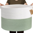 MEGASKET 115L Extra Large Blanket Basket, Kids Dog Toy Storage Bin Box, Nursery Baby Toddler Toy Organizer, Soft Cotton Rope Woven Bin, XXXL Jumbo Basket for Blankets for Living Room, 23.6"x15.7"