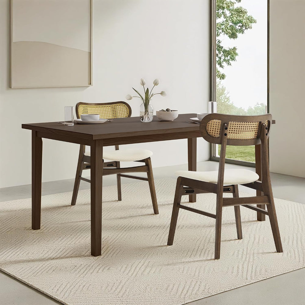 KISLOT Rattan Dining Chairs Set of 6, Upholstered Kitchen Chairs, Walnut