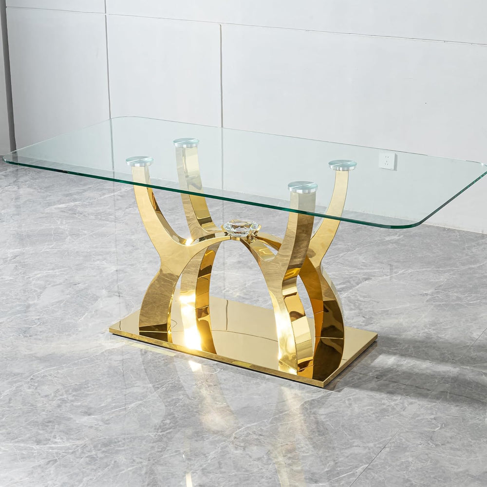 68.9" Rectangle Glass Dining Table for 6 People, Modern Luxury Kitchen T...