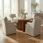 VKNOW Upholstered Dining Chairs Set of 4, Modern Kitchen Chairs Dinner Chairs with 4 Casters, Chenille Armchair for Bedroom Reading Room Living Room, Brown