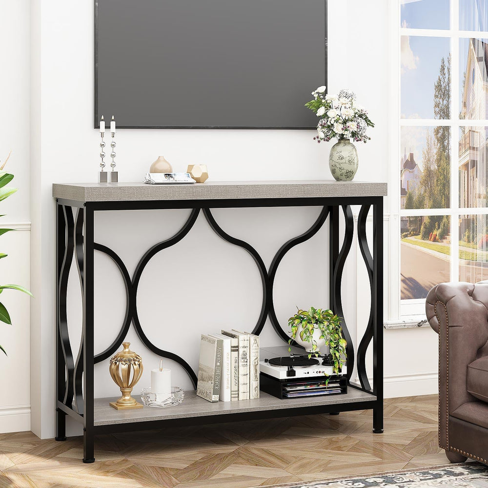 IBF Narrow Entryway Table with Storage, Modern Wood Metal Console Sofa Table ...