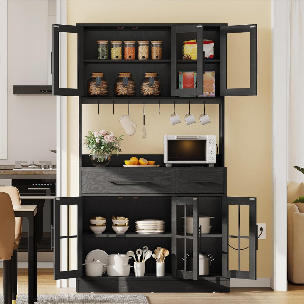 YITAHOME 71" Tall Kitchen Pantry Cabinet with Microwave Stand & Buil...