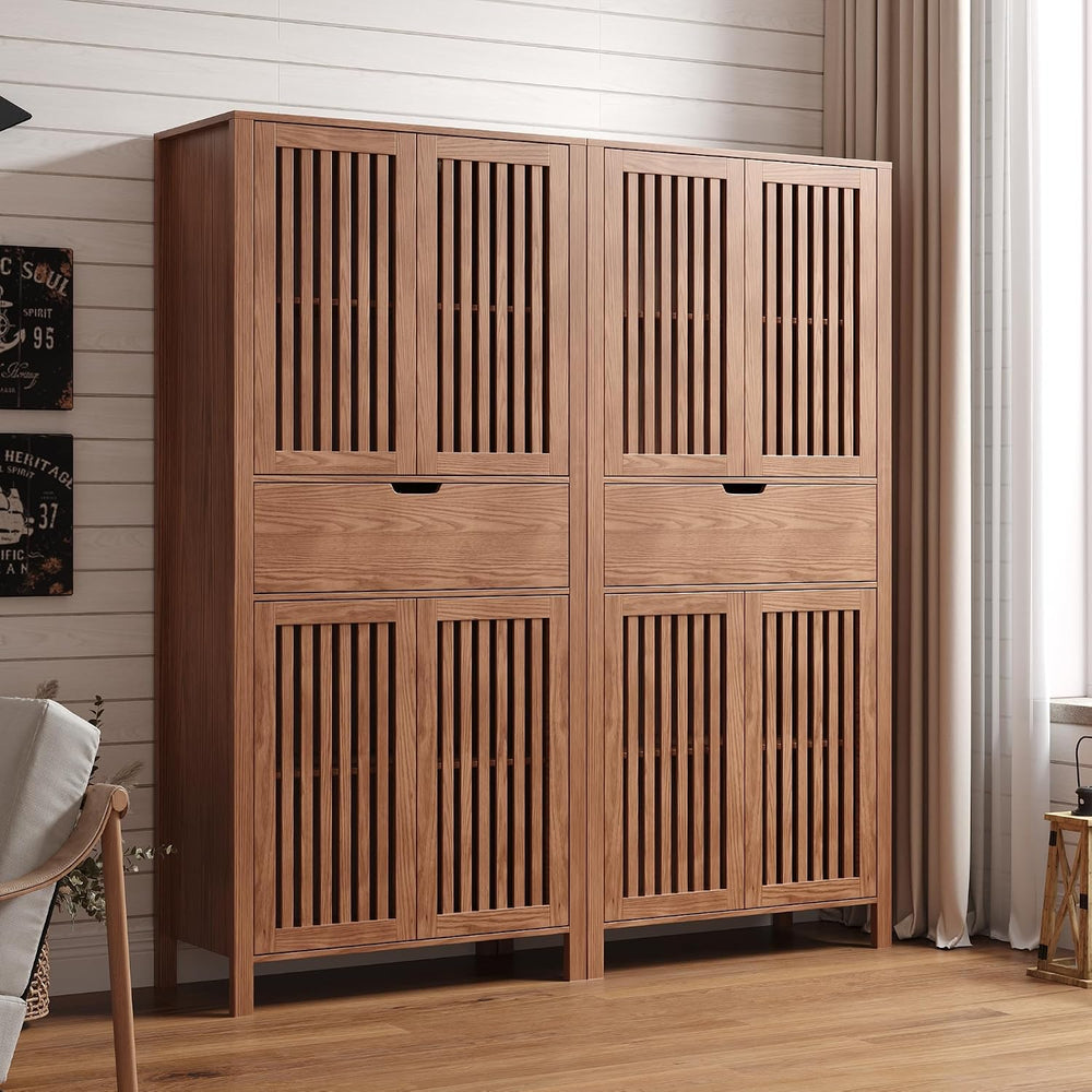 Set of 2 Pantry Cabinet, 69" Tall Freestanding Storage Cabinet with Louv...