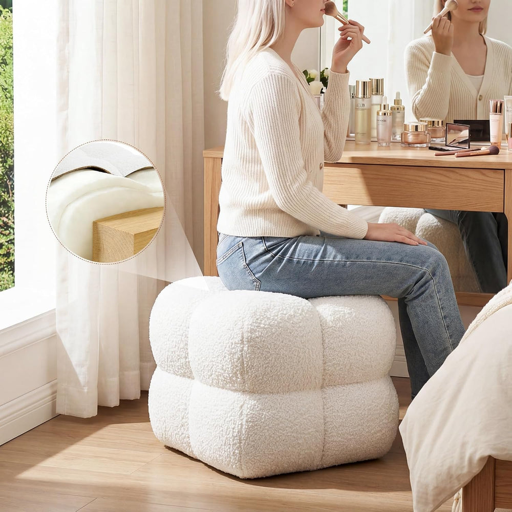 Zesthouse Square Pouf Ottoman Footstool, Modern Vanity Chair for Bedroom