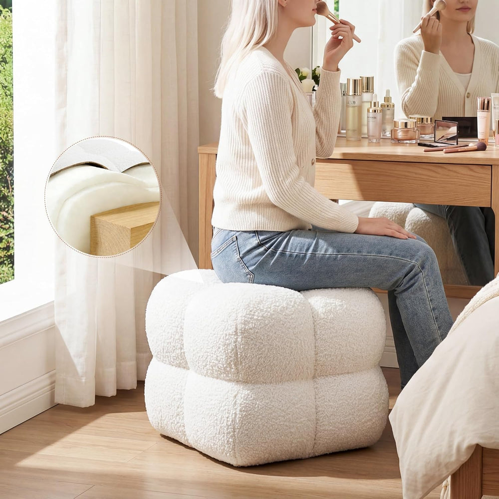 Zesthouse Square Pouf Ottomans Set of 2, Modern Backless Vanity Stool for Bed...