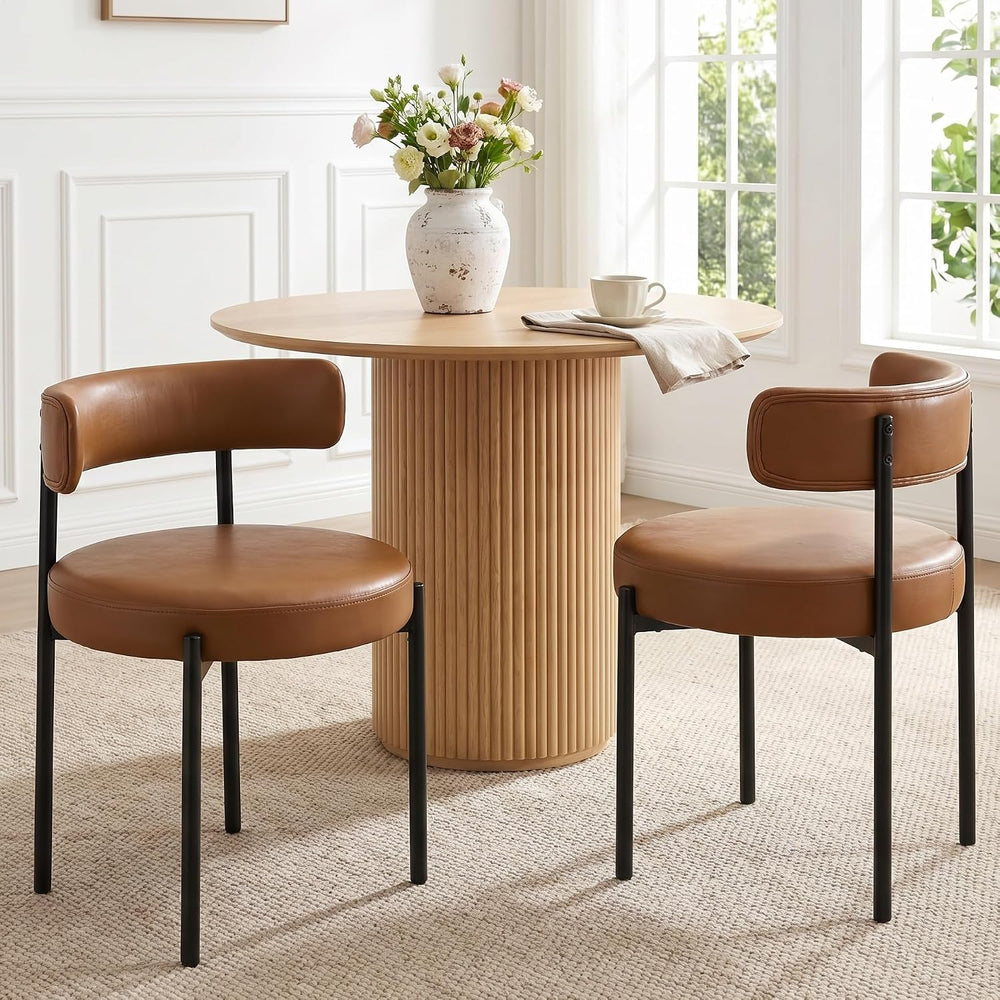 Faux Leather Dining Chairs Set of 4, Mid Century Modern, Brown