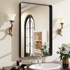 30"x22" Black Bathroom Mirror - Modern Mirror for Wall with Rounded Corners，Bathroom Mirrors for Vanity, Aluminum Alloy Framed Mirror Portrait or Landscape Hang, Rectangle Mirrors for Bedroom