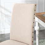 Upholstered Dining Chair Modern Stylish Parsons Kitchen Diner High Back with Bronze Nailhead Trim & Wood Legs, Set of 4, Beige
