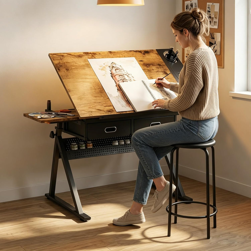Height Adjustable Drafting Table Drawing Table Artist Desk Tilting Tabletop A...