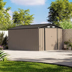 Patiowell 12 x 8 FT Outdoor Storage Shed, Steel Shed Storage House with Design of Lockable Doors, Utility and Tool Storage for Garden, Patio, Backyard, Outside use, Brown