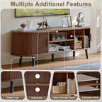 ChooChoo 54" Mid Century Modern TV Stand with Fluted Sliding Doors | Entertainment Center with Hidden Storage and Adjustable Shelf, TV Console for Living Room, Bedroom, Walnut