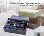 AARAINBOW 2 Packs Underwear Socks Ties Storage Organizer with Lids Foldable Closet Drawer Organizer 60 Cells, Fabric Wardrobe Divider Storage Boxes for Scarves and Lingerie (30 Cell, 2 Gray)