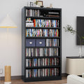 Metal CD Storage Shelf, 7 Tier Tall DVD Storage Cabinet with Adjustable Shelves, Freestanding Rack for Media, Video, Games, Black Bookshelf for Living Room, Media Room