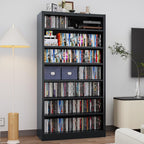 Metal CD Storage Shelf, 7 Tier Tall DVD Storage Cabinet with Adjustable Shelves, Freestanding Rack for Media, Video, Games, Black Bookshelf for Living Room, Media Room